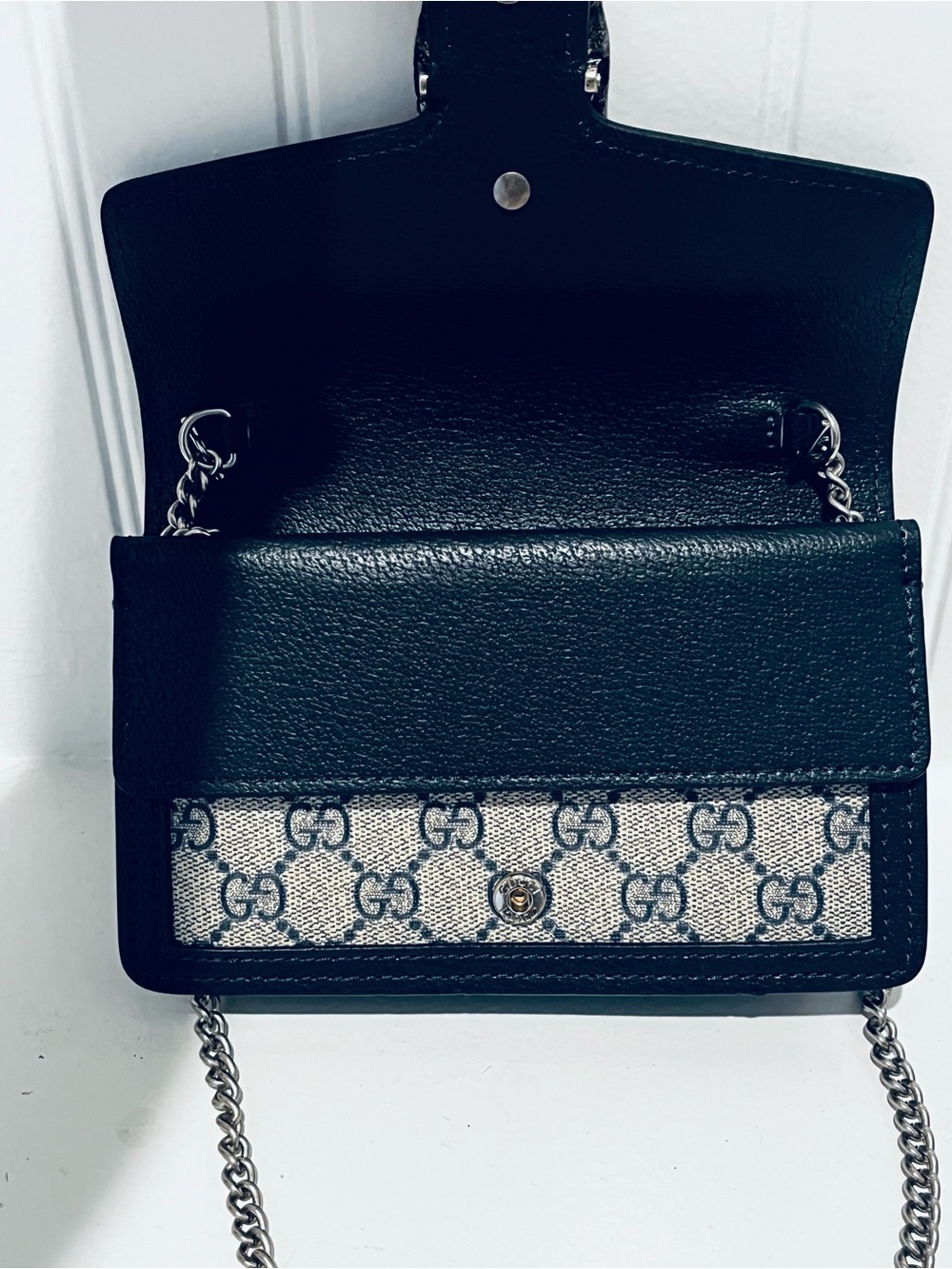 Gucci GG Supreme Dark Blue Leather Trim Dionysus Crossbody - Picture 4 of 8